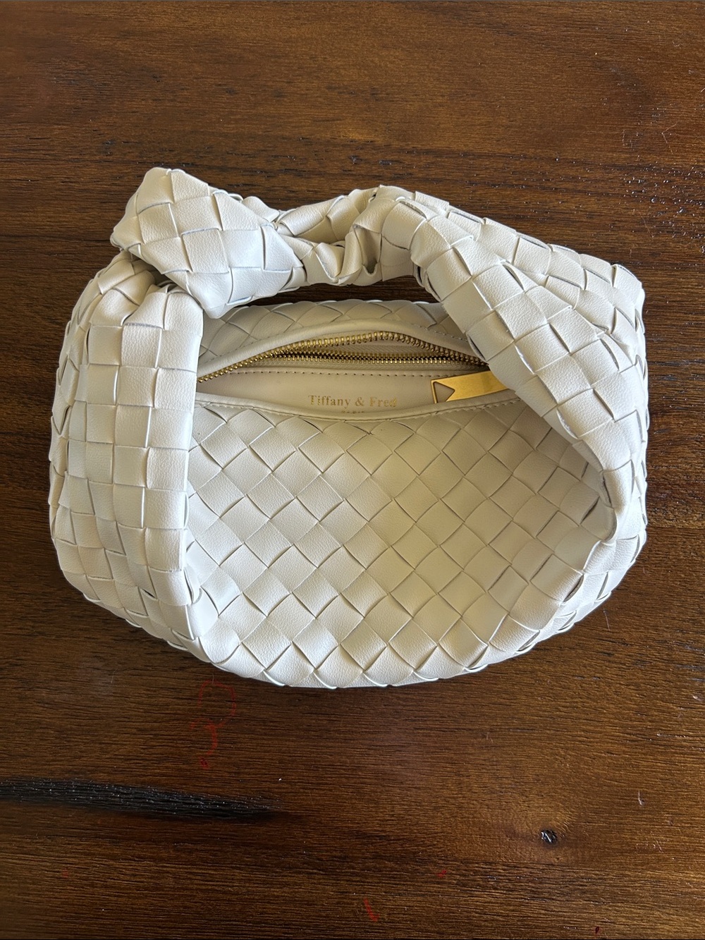 Tiffany & Fred Ivory Woven Knot-Handle Mini Shoulder Bag